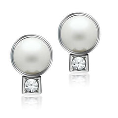 Alamode Rhodium White Metal Earrings with Synthetic Pearl in White - Alamode