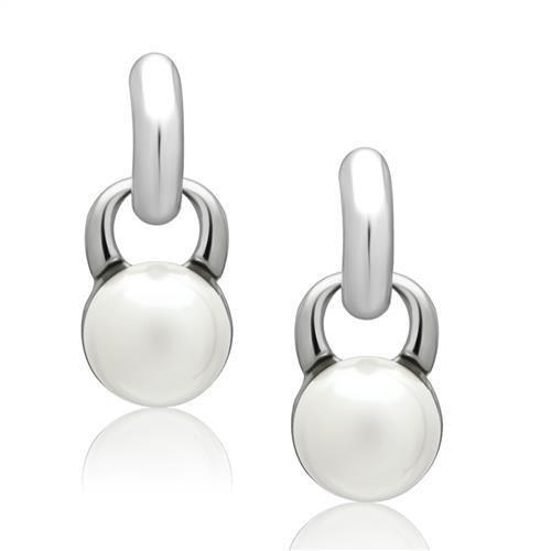 Alamode Rhodium White Metal Earrings with Top Grade Crystal in White