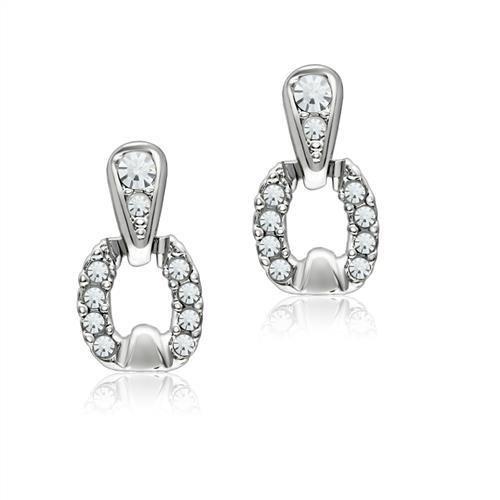 Alamode Rhodium White Metal Earrings with Top Grade Crystal in Clear