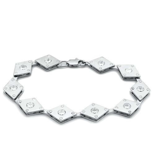 Alamode Matte Rhodium & Rhodium Brass Bracelet with AAA Grade CZ in Clear