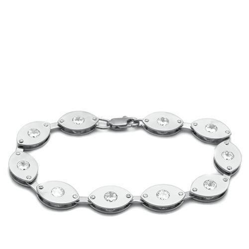 Alamode Matte Rhodium & Rhodium Brass Bracelet with AAA Grade CZ in Clear - Alamode