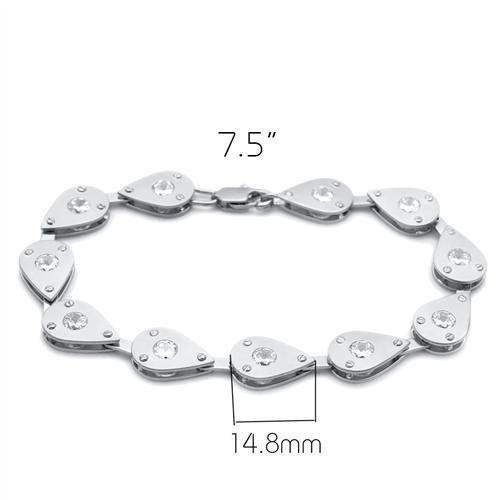 Alamode Matte Rhodium & Rhodium Brass Bracelet with AAA Grade CZ in Clear - Flyclothing LLC