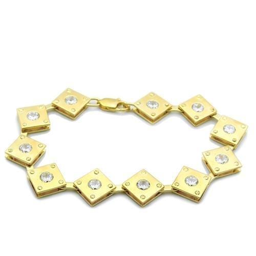 Alamode Matte Gold & Gold Brass Bracelet with AAA Grade CZ in Clear - Alamode