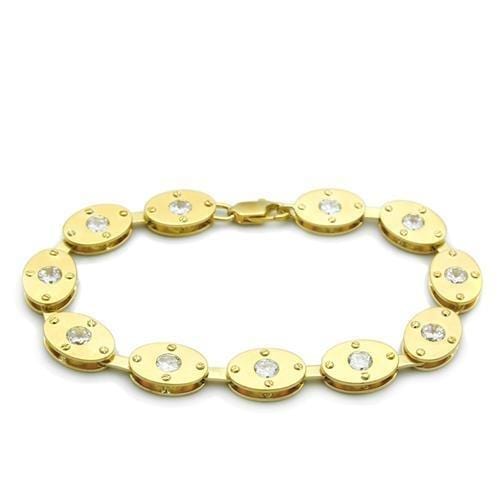 Alamode Matte Gold & Gold Brass Bracelet with AAA Grade CZ in Clear - Alamode