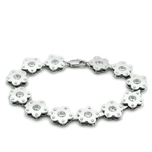 Alamode Matte Rhodium & Rhodium Brass Bracelet with AAA Grade CZ in Clear - Alamode