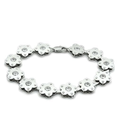 Alamode Matte Rhodium & Rhodium Brass Bracelet with AAA Grade CZ in Clear