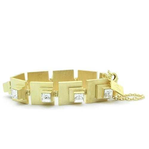 Alamode Matte Gold Brass Bracelet with Top Grade Crystal in Clear - Alamode