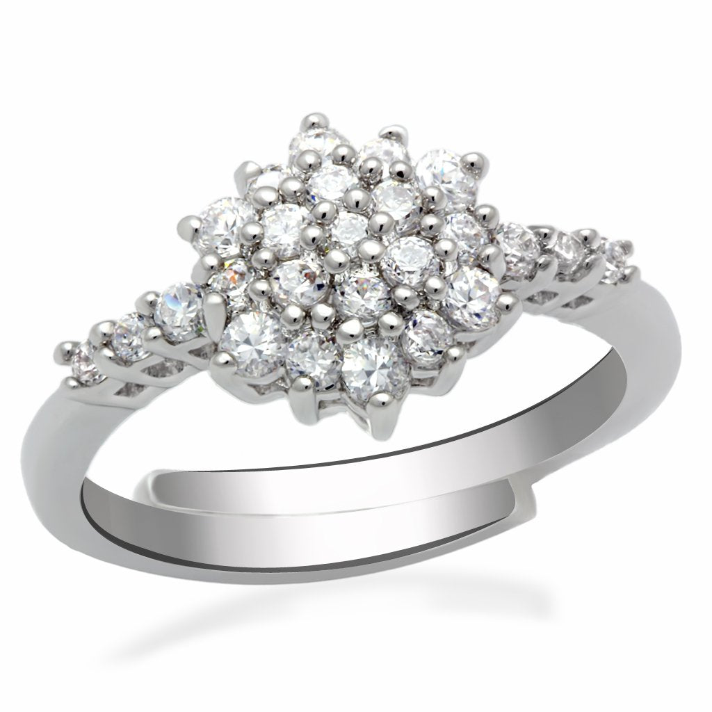 Alamode Rhodium Brass Ring with AAA Grade CZ in Clear