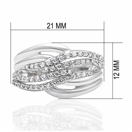 Alamode Rhodium Brass Ring with AAA Grade CZ in Clear - Flyclothing LLC