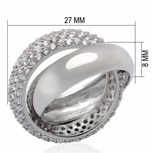 Alamode Rhodium Brass Ring with AAA Grade CZ in Clear - Flyclothing LLC