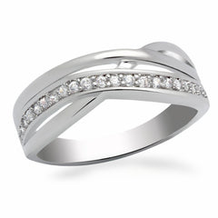 Alamode Rhodium Brass Ring with AAA Grade CZ in Clear