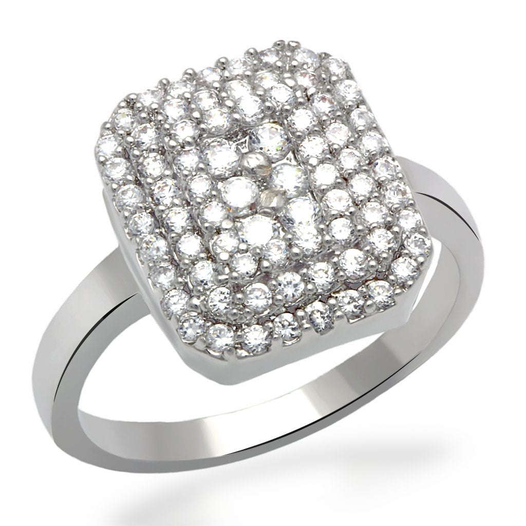 Alamode Rhodium Brass Ring with AAA Grade CZ in Clear