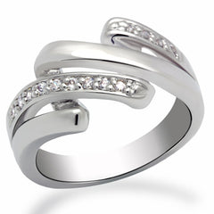 Alamode Rhodium Brass Ring with AAA Grade CZ in Clear