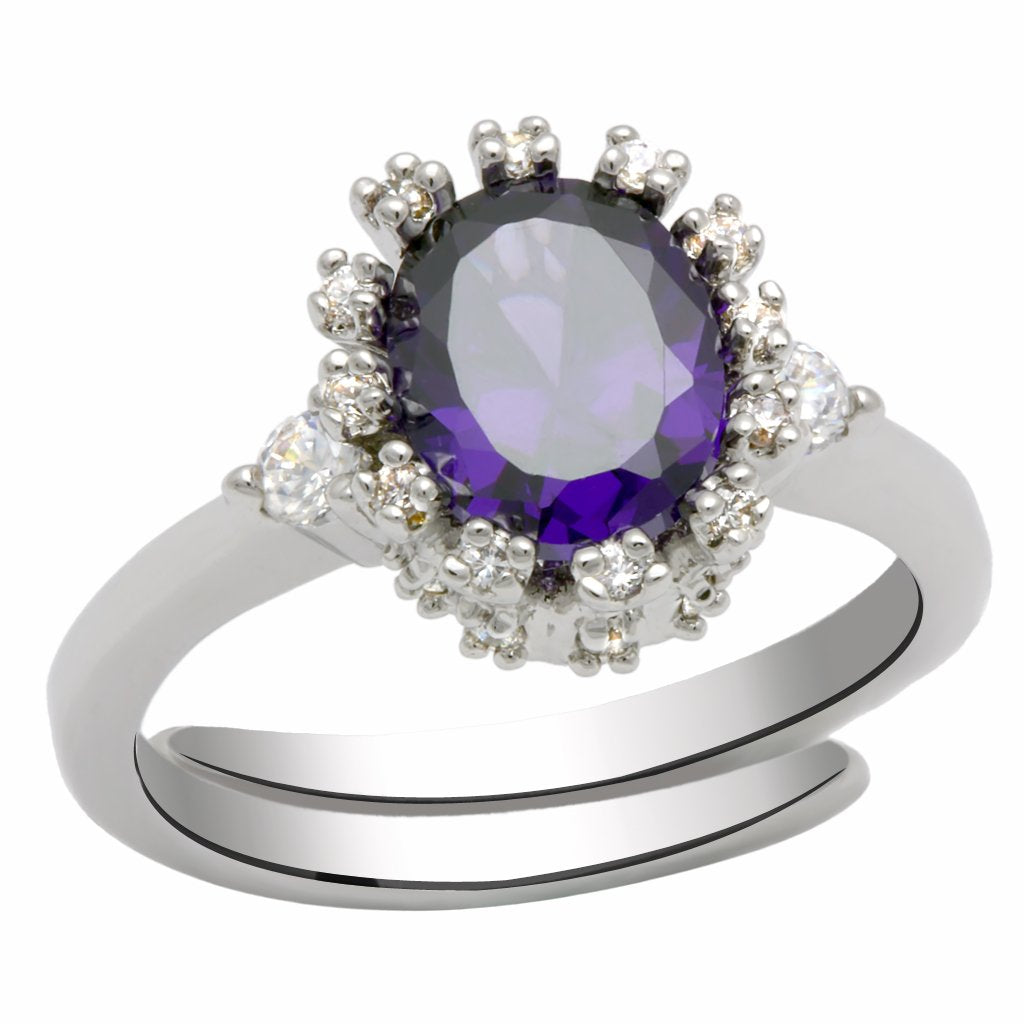 Alamode Rhodium Brass Ring with AAA Grade CZ in Amethyst