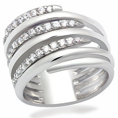 Alamode Rhodium Brass Ring with AAA Grade CZ in Clear