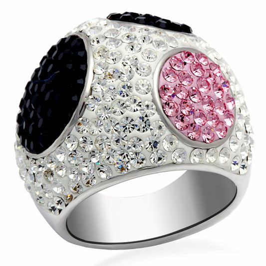 Alamode Rhodium + Ruthenium Brass Ring with Top Grade Crystal in Multi Color