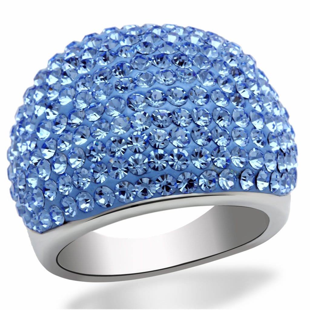 Alamode Rhodium Brass Ring with Top Grade Crystal in Light Sapphire - Alamode