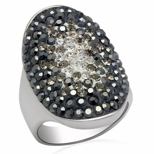 Alamode Rhodium Brass Ring with Top Grade Crystal in Multi Color