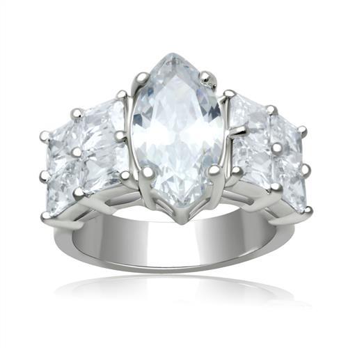 Alamode Rhodium Brass Ring with AAA Grade CZ in Clear