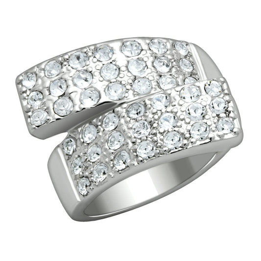 Alamode Rhodium Brass Ring with Top Grade Crystal in Clear - Alamode