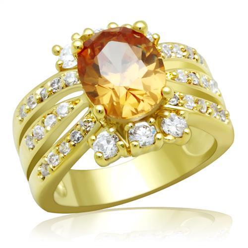 Alamode Gold Brass Ring with AAA Grade CZ in Champagne