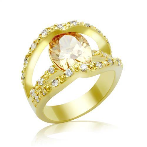 Alamode Gold Brass Ring with AAA Grade CZ in Champagne