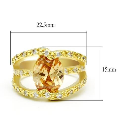 Alamode Gold Brass Ring with AAA Grade CZ in Champagne - Flyclothing LLC