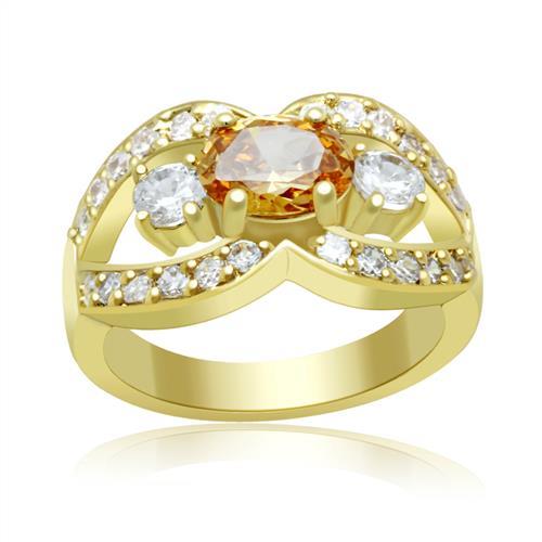 Alamode Gold Brass Ring with AAA Grade CZ in Champagne