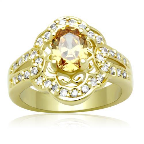 Alamode Gold Brass Ring with AAA Grade CZ in Champagne