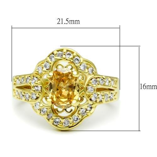 Alamode Gold Brass Ring with AAA Grade CZ in Champagne - Flyclothing LLC