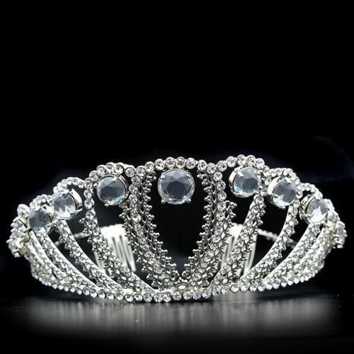 Alamode Imitation Rhodium Brass Tiaras & Hair Clip with Top Grade Crystal in Clear - Alamode