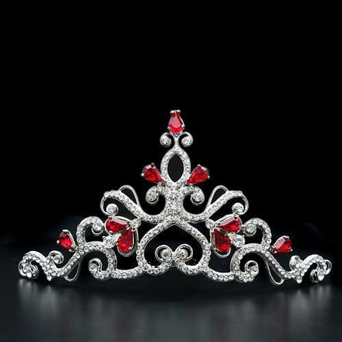 Alamode Imitation Rhodium Brass Tiaras & Hair Clip with Top Grade Crystal in Ruby - Alamode