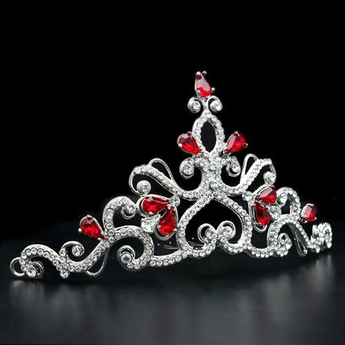 Alamode Imitation Rhodium Brass Tiaras & Hair Clip with Top Grade Crystal in Ruby - Alamode