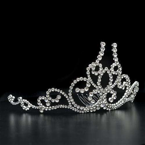 Alamode Imitation Rhodium Brass Tiaras & Hair Clip with Top Grade Crystal in Clear - Alamode