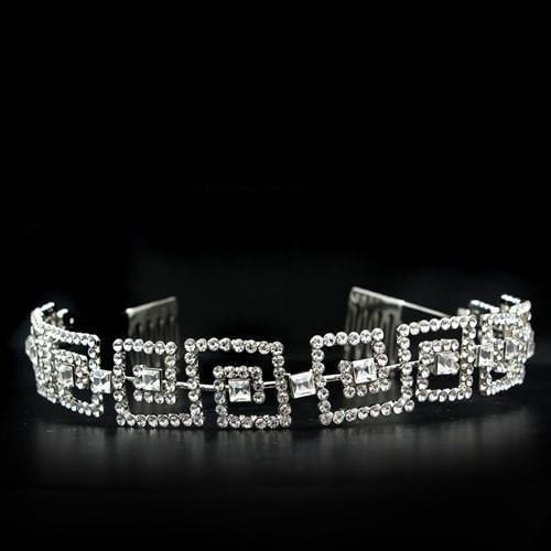 Alamode Imitation Rhodium Brass Tiaras & Hair Clip with Top Grade Crystal in Clear - Alamode