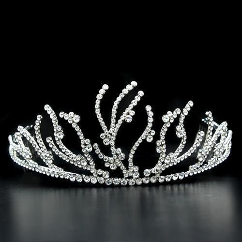 Alamode Imitation Rhodium Brass Tiaras & Hair Clip with Top Grade Crystal in Clear - Alamode