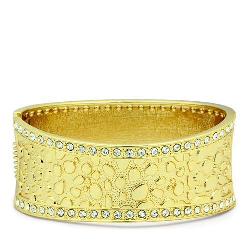 Alamode Flash Gold White Metal Bangle with Top Grade Crystal in Clear