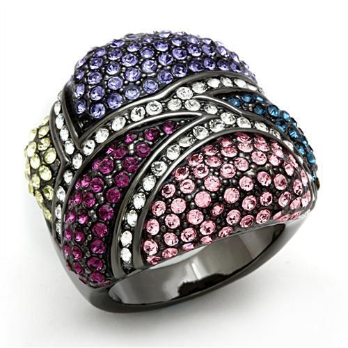 Alamode TIN Cobalt Black Brass Ring with Top Grade Crystal in Multi Color