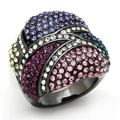 Alamode TIN Cobalt Black Brass Ring with Top Grade Crystal in Multi Color