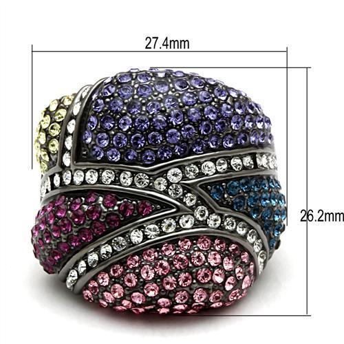 Alamode TIN Cobalt Black Brass Ring with Top Grade Crystal in Multi Color - Flyclothing LLC