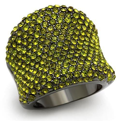 Alamode TIN Cobalt Black Brass Ring with Top Grade Crystal in Olivine color - Alamode