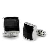 Alamode Rhodium Brass Cufflink with Synthetic Synthetic Glass in Jet - Alamode