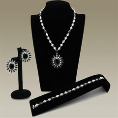 Alamode Rhodium Brass Jewelry Sets with AAA Grade CZ in Jet