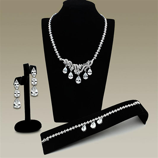 Alamode Rhodium Brass Jewelry Sets with AAA Grade CZ in Clear