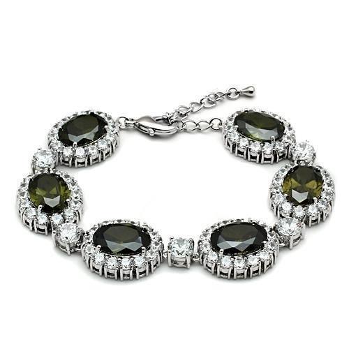 Alamode Rhodium Brass Bracelet with AAA Grade CZ in Olivine color