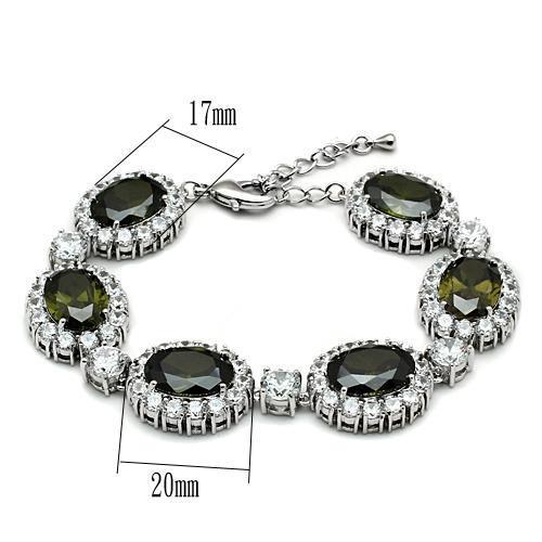 Alamode Rhodium Brass Bracelet with AAA Grade CZ in Olivine color - Flyclothing LLC