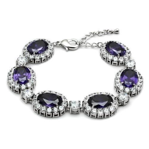 Alamode Rhodium Brass Bracelet with AAA Grade CZ in Amethyst - Alamode