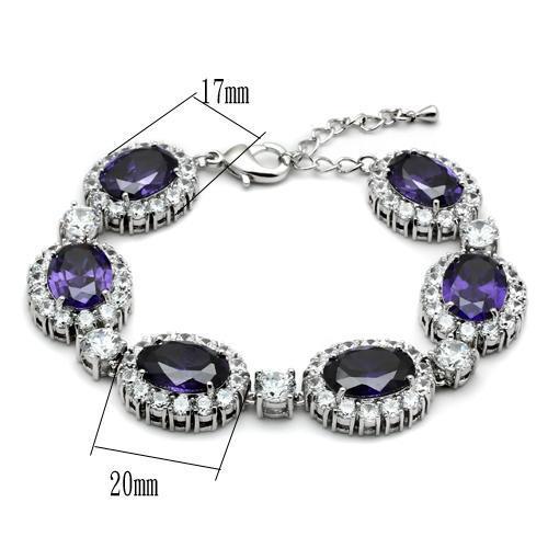 Alamode Rhodium Brass Bracelet with AAA Grade CZ in Amethyst - Flyclothing LLC