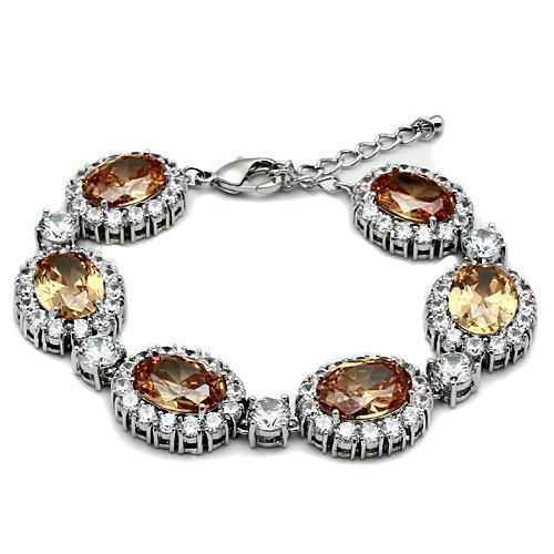 Alamode Rhodium Brass Bracelet with AAA Grade CZ in Champagne