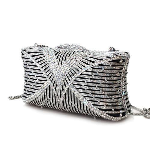 Alamode Imitation Rhodium White Metal Clutch with Top Grade Crystal in White - Alamode